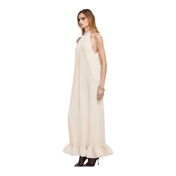 Jonathan Simkhai Textured Rita Halter Neck Shift Maxi Ruffle Dress NWT Sz Medium - Picture 3 of 11